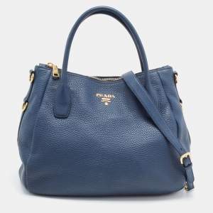 Prada Blue Daino Leather Shopper Tote
