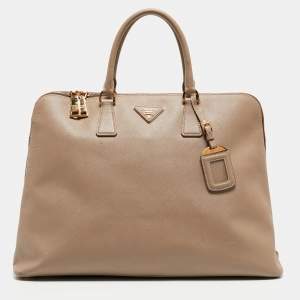 Prada Beige Saffiano Lux Leather Large Promenade Satchel