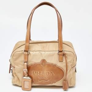 Prada Brown Nylon and Leather Zip Satchel