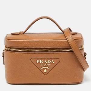 Pre Owned Prada Brown Leather Mini Vanity Top Handle Bag 