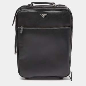 Prada Black Saffiano Leather Travel Rolling Trolley Luggage