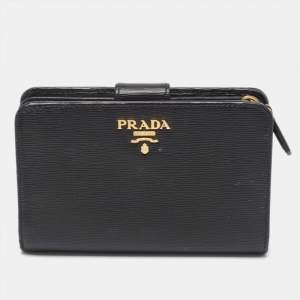 Prada Black Vitello Move Leather French Compact Wallet