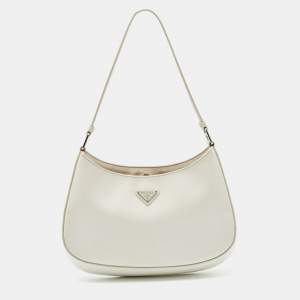 Prada White Brushed Leather Cleo Shoulder Bag
