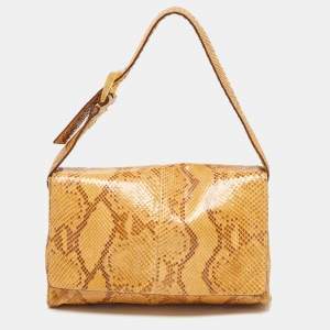 Pre Owned Prada Beige Python Flap Shoulder Bag