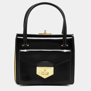 Prada Black/Yellow Box Leather Turnlock Satchel