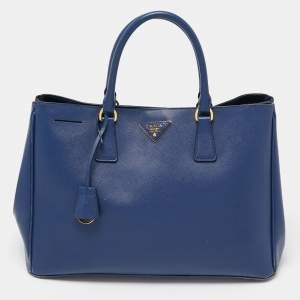 Pre Owned Prada Navy Blue Saffiano Lux Leather Large Gardener's Tote
