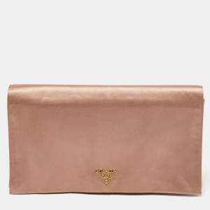 Pre Owned Prada Dusty Pink Satin Flap Clutch