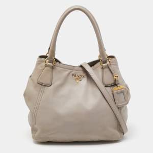 Pre Owned Prada Grey Leather Sacca 2 Manici Bag