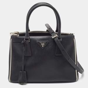 Pre Owned Prada Black/White Saffiano Lux Leather Small Galleria Tote