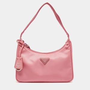 Pre Owned Prada Pink Tessuto Nylon Re-Edition 2000 Baguette Bag