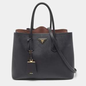 Prada Black Saffiano Cuir Leather Large Double Handle Tote