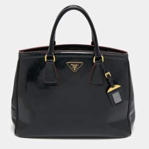 Pre Owned Prada Black Patent Leather Large Double Zip Tote