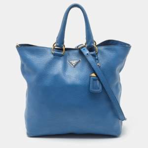 Pre Owned Prada Blue Vitello Daino Leather Tote