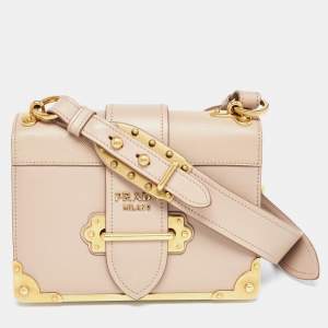 Prada Beige City Calf and Saffiano Leather Cahier Flap Shoulder Bag