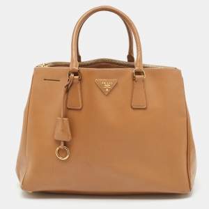 Pre Owned Prada Brown Saffiano Leather Large Double Zip Tote