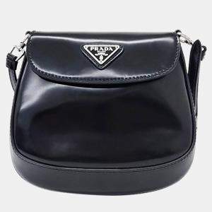 Prada Black Leather Cleo Brushed Mini Shoulder Bag