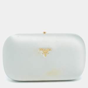 Pre Owned Prada Mint Green Satin Box Clutch