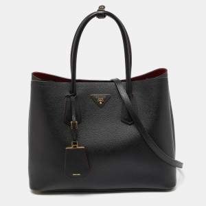 Prada Black Saffiano Cuir Leather Large Double Handle Tote