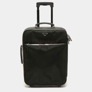 Prada Black Nylon and Saffiano Leather Trolley Rolling Luggage
