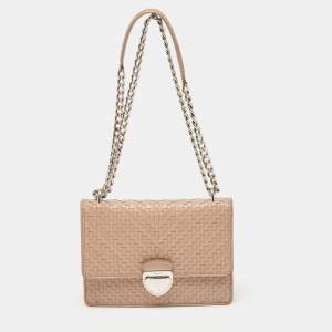Prada Beige Madras Woven Leather Chain Flap Bag
