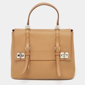 Prada Beige Saffiano Lux Leather Top Handle Bag