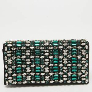 Prada Black Satin Embellished Crystals Clutch