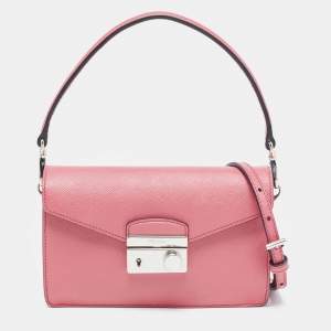 Prada Pink Saffiano Lux Leather Mini Sound Flap Crossbody Bag