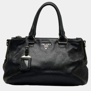 Prada Black Leather Double Zip Tote Bag