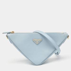 Prada Light Blue Saffiano Leather Triangle Shoulder Bag