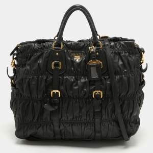 Pre Owned Prada Black Nappa Gaufre Leather Top Zip Tote