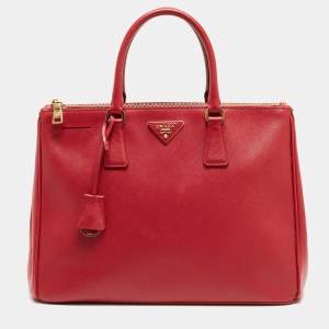 Prada Red Saffiano Leather Large Double Zip Tote