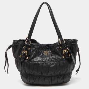Pre Owned Prada Black Nappa Gaufre Leather Tote