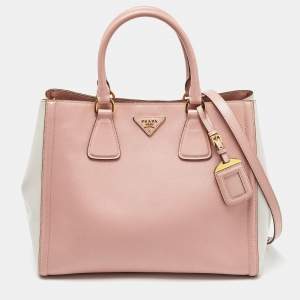 Prada Pink/White Saffiano Lux Leather Open Tote