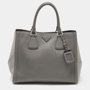 Prada Two Tone Grey Saffiano Lux Leather Open Tote