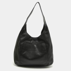 Pre Owned Prada Black Vitello Daino Leather Pocket Hobo