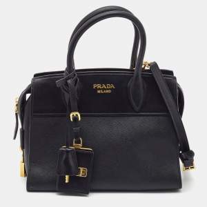 Pre Owned Prada Black Saffiano Lux Leather Small Esplanade Tote