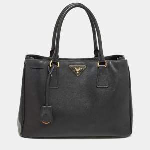 Pre Owned Prada Black Saffiano Lux Leather Medium Middle Zip Tote