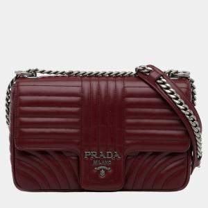 Pre Owned Prada Red Medium Soft Calf Impunture Diagramme Bag