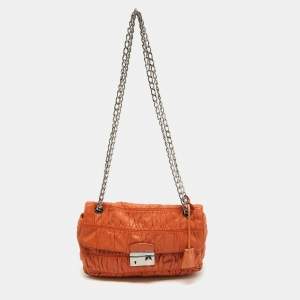 Prada Orange Gaufre Leather Medium Flap Shoulder Bag 