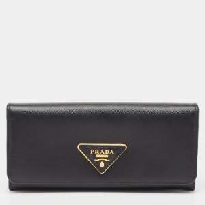 Prada Black Saffiano Leather Flap Continental Wallet