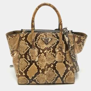 Pre Owned Prada Beige/Black Python Twin Pocket Tote