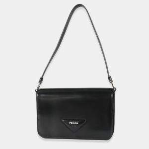 Prada Black Brushed Leather Shoulder Bag