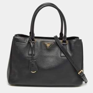 Prada Black Saffiano Lux Leather Medium Middle Zip Tote