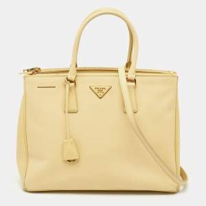 Prada Yellow Saffiano Lux Leather Large Galleria Double Zip Tote