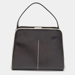 Prada Black/White Patent Leather Frame Top Handle Bag