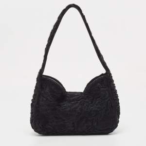 Prada Black Astrakhan Fur Shoulder Bag