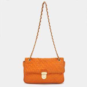 مملوكة مسبقًا Prada Orange Quilted Nylon Pushlock Flap Chain Shoulder Bag