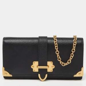 Prada Black Saffiano Leather Cahier Wallet on Chain