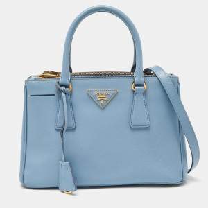 Prada Blue Saffiano Lux Leather Small Double Zip Tote