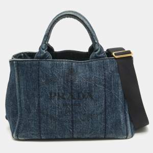 Prada Dark Blue Denim Canapa Tote